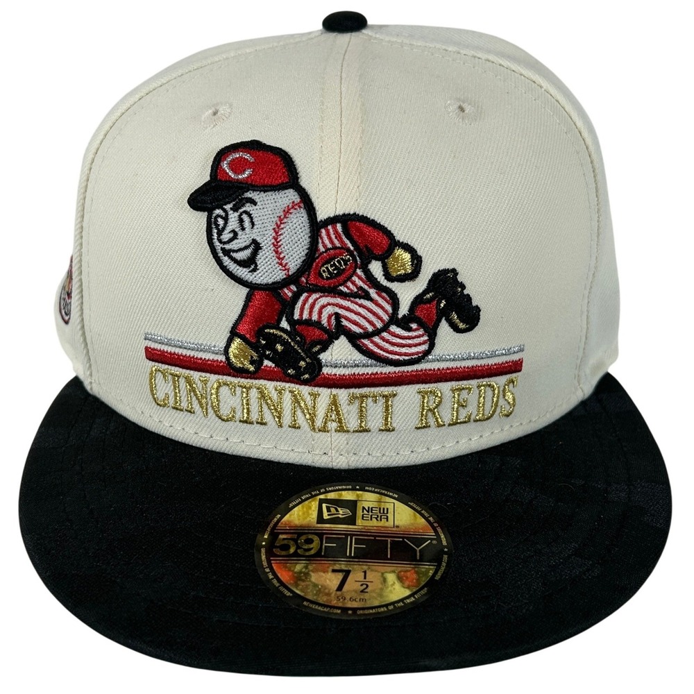 New Era 59FIFTY Cincinnati Reds Hat 7 1/2 Cream Black Mr Redlegs World Series - Picture 1 of 9
